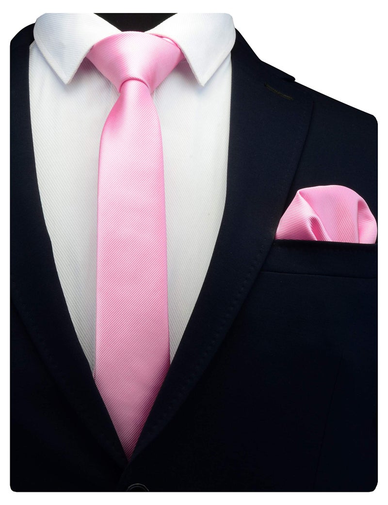 GUSLESON Wedding Slim Tie and Pocket Square Set For Men Solid Light Pink Ties Skinny Necktie (0754-26) - Image 1